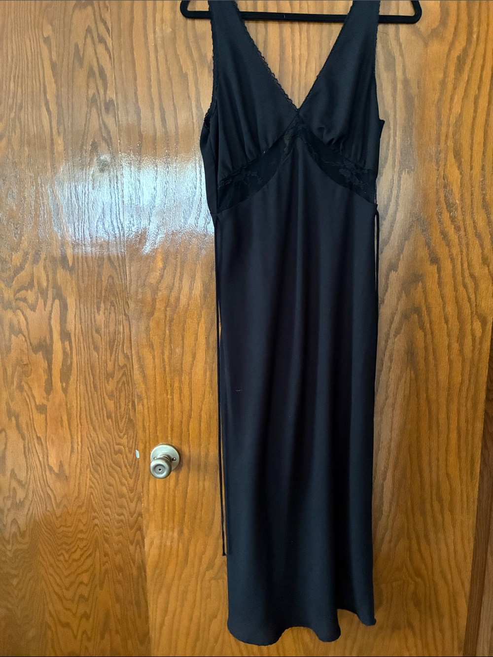wild fable Black Lace-Trim Midi Slip Dress